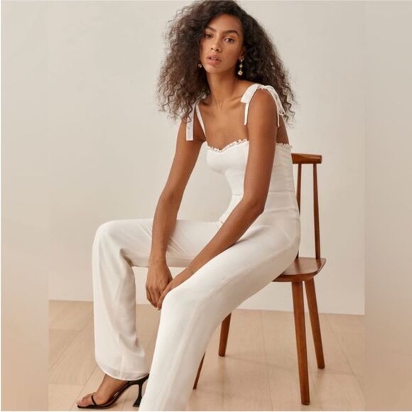 Reformation Jumpsuit Alfred Straight Leg Sleeveless Gossamer $298 - Picture 2 of 4